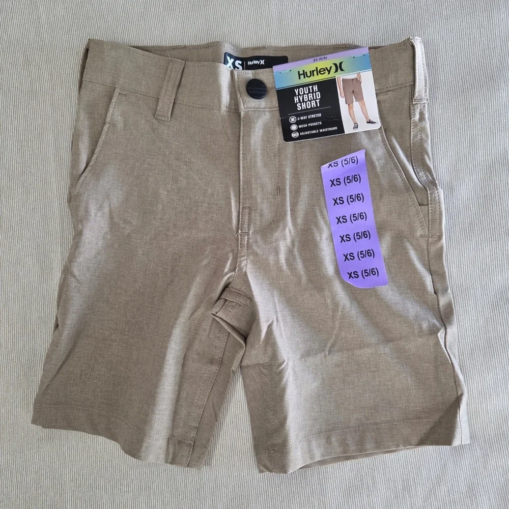 Hurley Shorts Boys XS 5/6 Khaki‎ Tan Stretch Flat Front Adjustable Waistband New